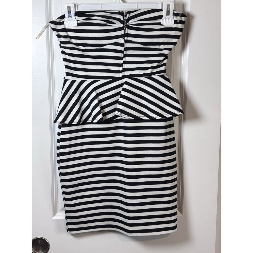 Pitaya Women Strapless Peplum Dress Retro Black & White Stripe size M